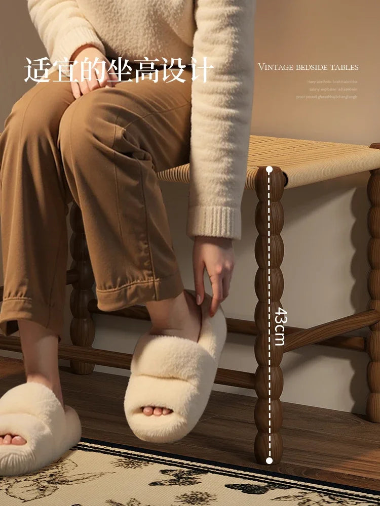 Creative Gourd Stool, French Woven Solid Wood Stool, Household Shoe Changing Stool, Living Room Sofa Side Shelf - view 3