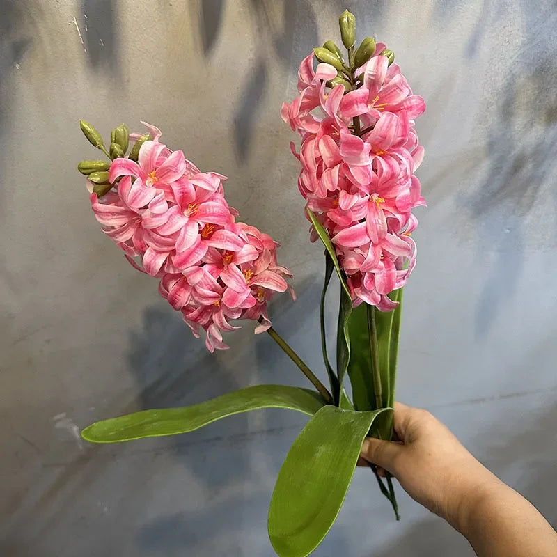 Set of 2 artificial flowers in realistic hyacinths for interior decoration - Pink Red