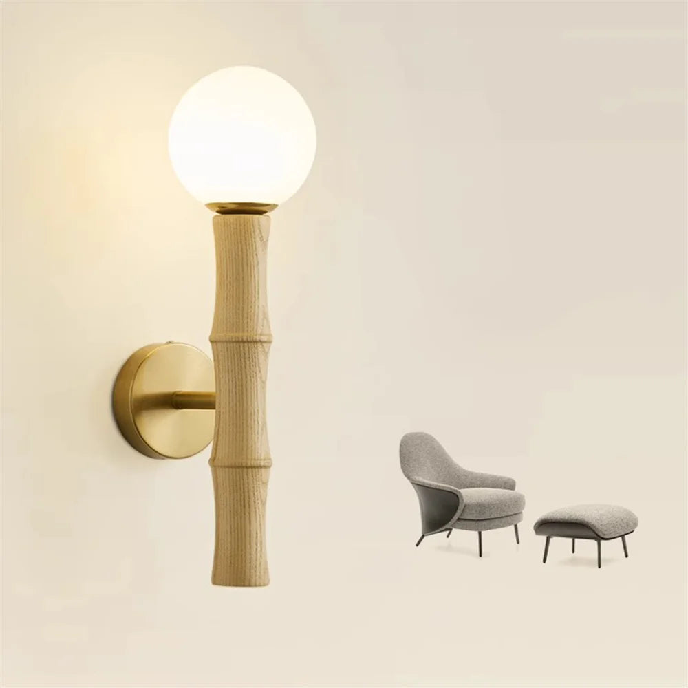Vintage retro glass and wood wall sconce for interior decoration - view 3