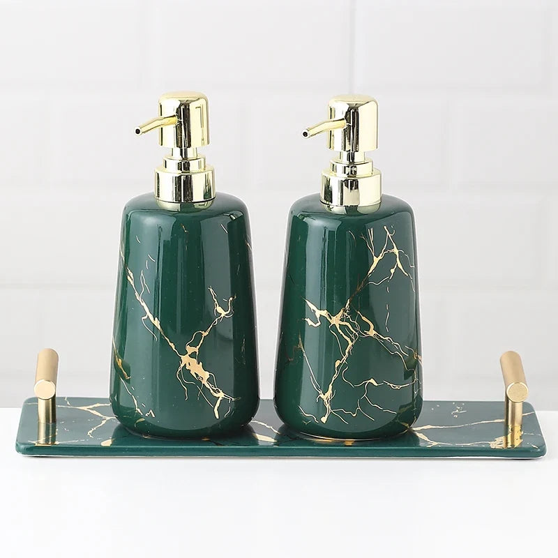 Ceramic accessories for bathroom decoration - Three-piece green 1