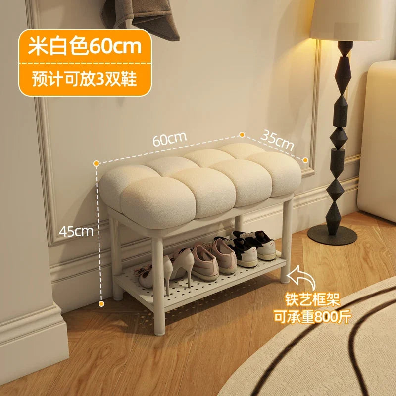 High capacity luxury lamb wool shoe bench creative storage - Banc-60cm