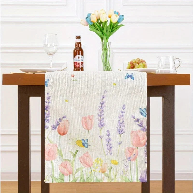 Watercolor Floral Butterfly Table Runner, Design 4 - view 7