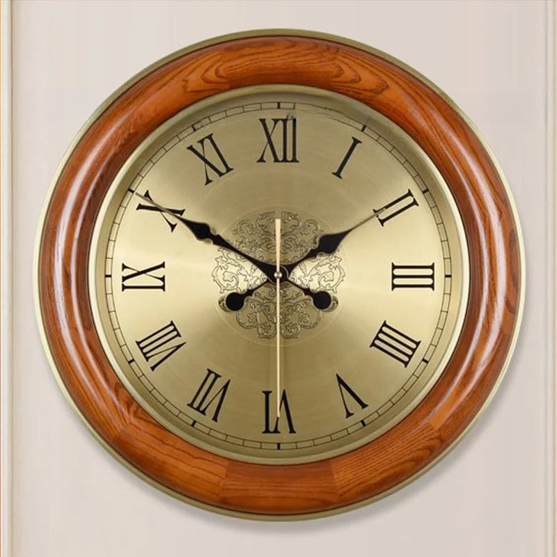 Vintage wooden wall clock elegant design silent luxury decor - Roman Numeral Disc