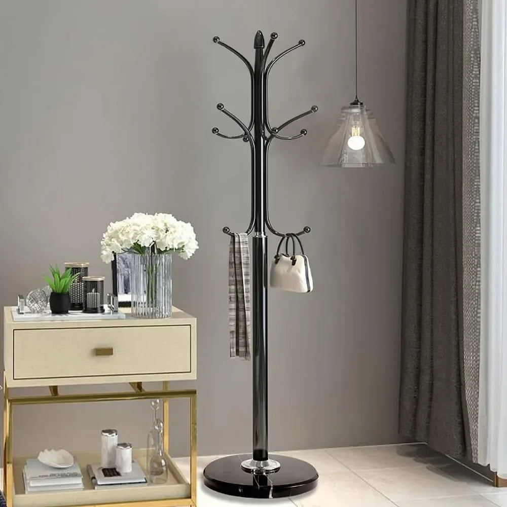 Marble-Base Metal Coat Rack, 12-Hook Hall Tree, Style One - view 2