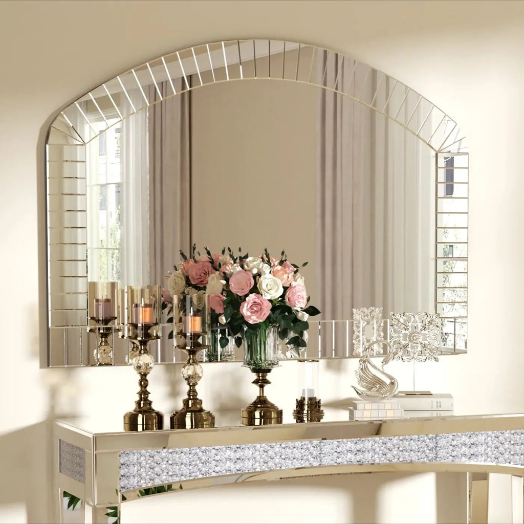 Large Silver Arched Wall Mirror, Silver Glass, Decorative Venetian Accent Mirror, Home Living Room decor, Bling Beveled Edge - view 2