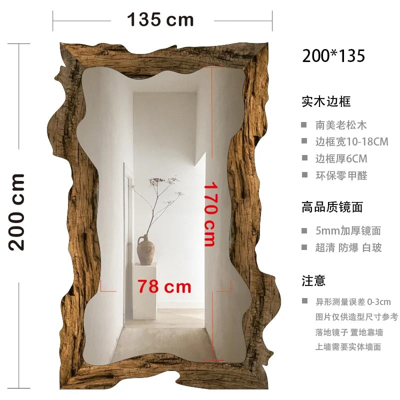 Luxury modern decorative wooden standing mirror for home - 200 x 135 cm