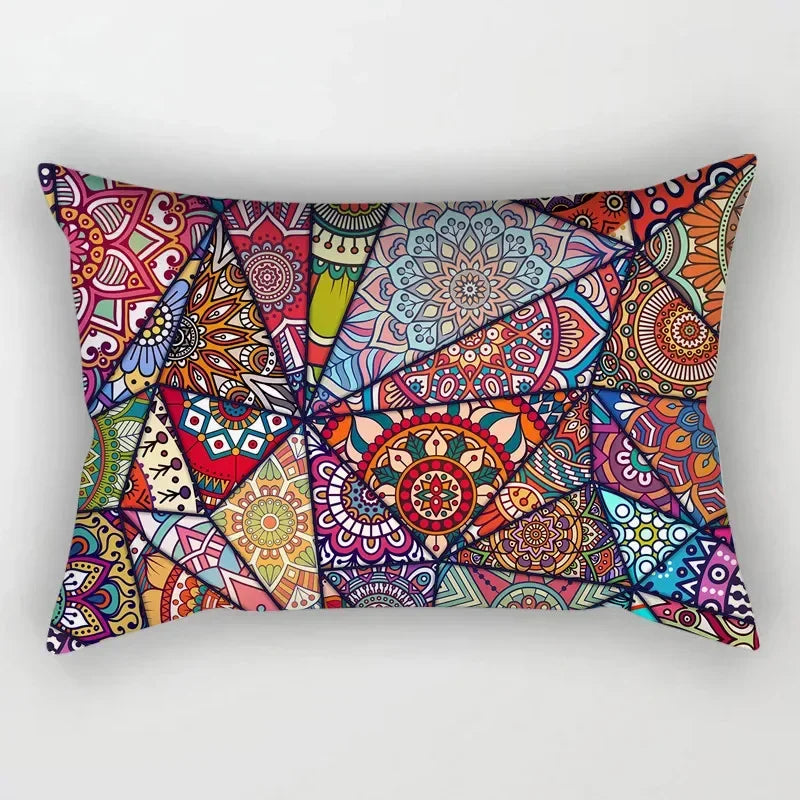Rectangular Ethnic Mandala Throw Pillow Cover, Traditional Print