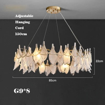 Creative chandelier in frosted glass with modern hanging beads - Warm Light / Dia85cm A