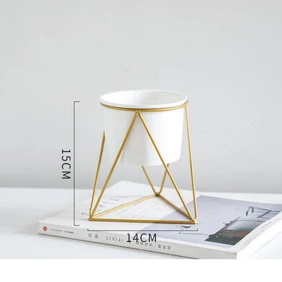 White Ceramic Vase, with Bracket Small White Vase, Round Ceramic Flower Vase, for Modern Nordic Home decor, Living Room, Office - gold