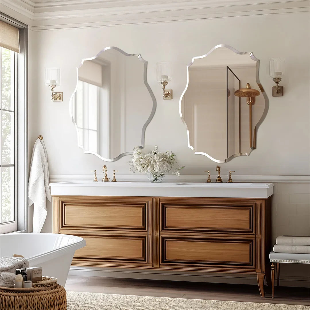 LUVODI Minimalist Frameless Wall Hanging Mirror Asymmetrical Vanity Mirror with Beveled Edge for Bathroom,Entryway - view 3