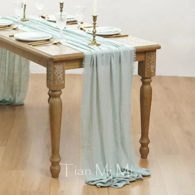 Vintage Beige Cotton Gauze Table Runner for Romantic Wedding Decor - 40x200cm