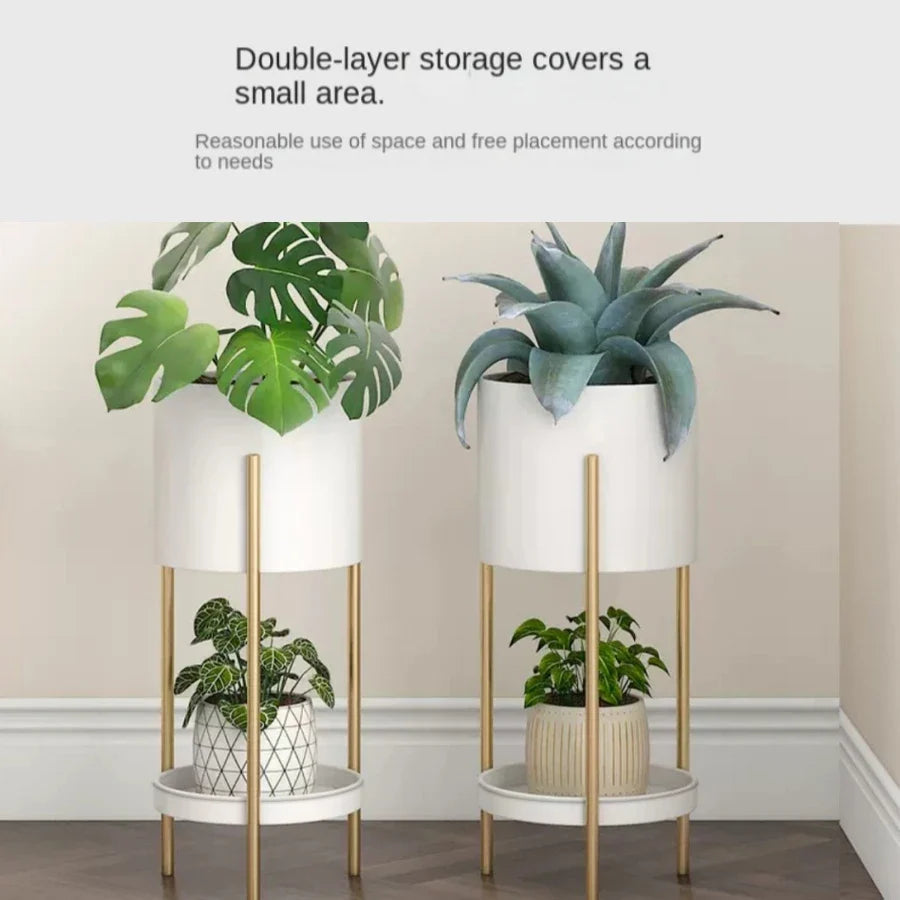 1 piece of white double-layer Nordic storage rack, floor-standing ornament next to the TV cabinet, flower stand for several room - view 2