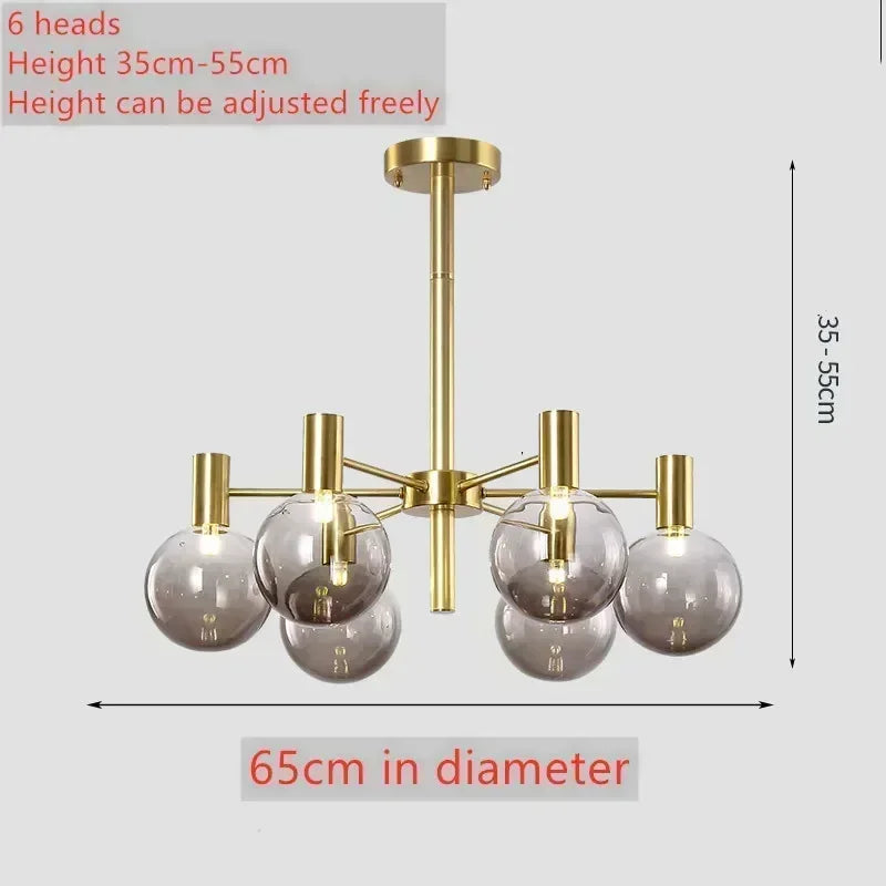 Nordic minimalist pendant light in glass for modern decoration - gold 6 heads / transparent / Warm light