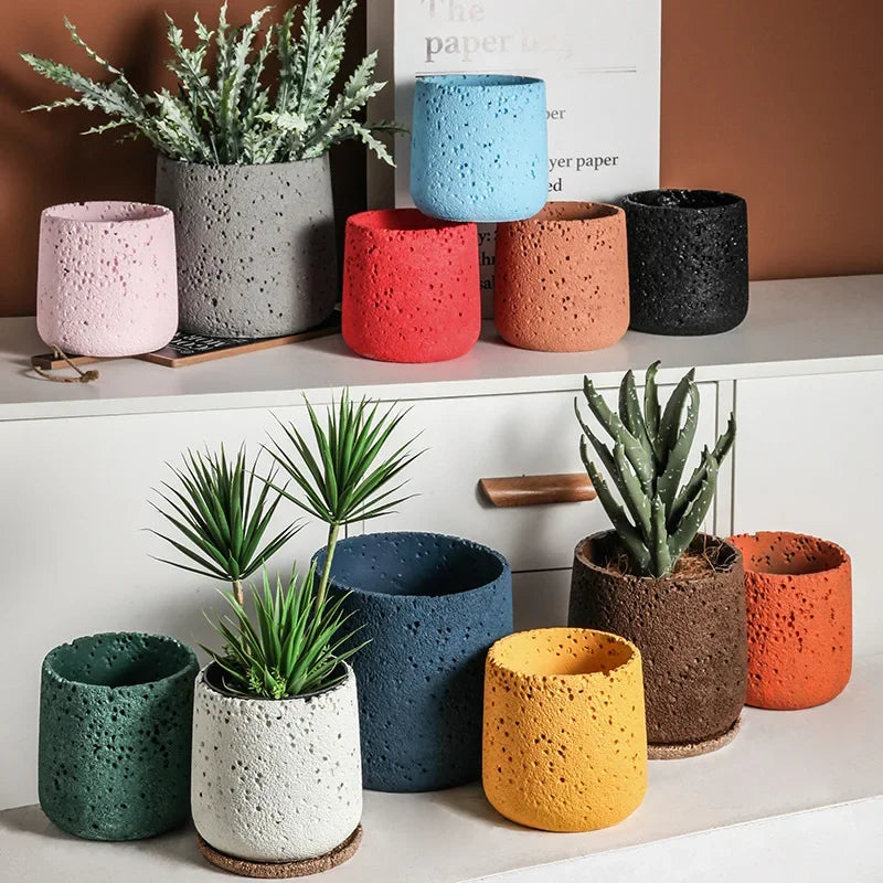 Flower pot in Nordic style cement with decorative tray