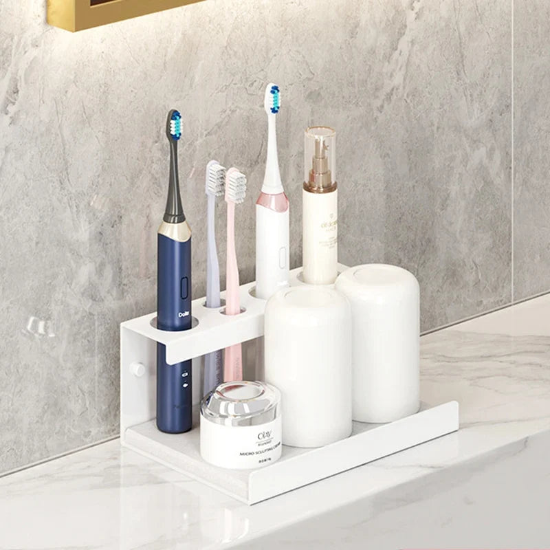 Aluminum Wall-Mount Toothbrush Holder, White, 2-4 Slots - 20CM White