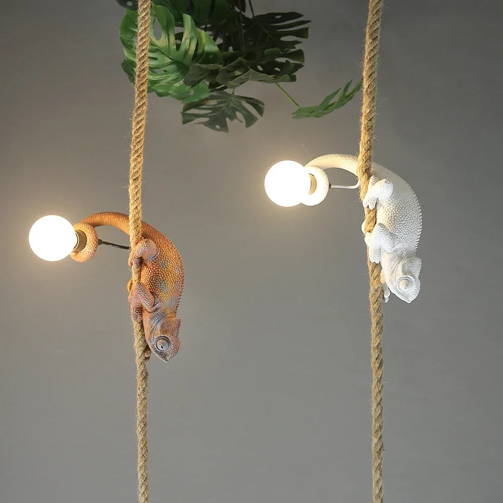 Chameleon resin pendant light for interior artistic decoration