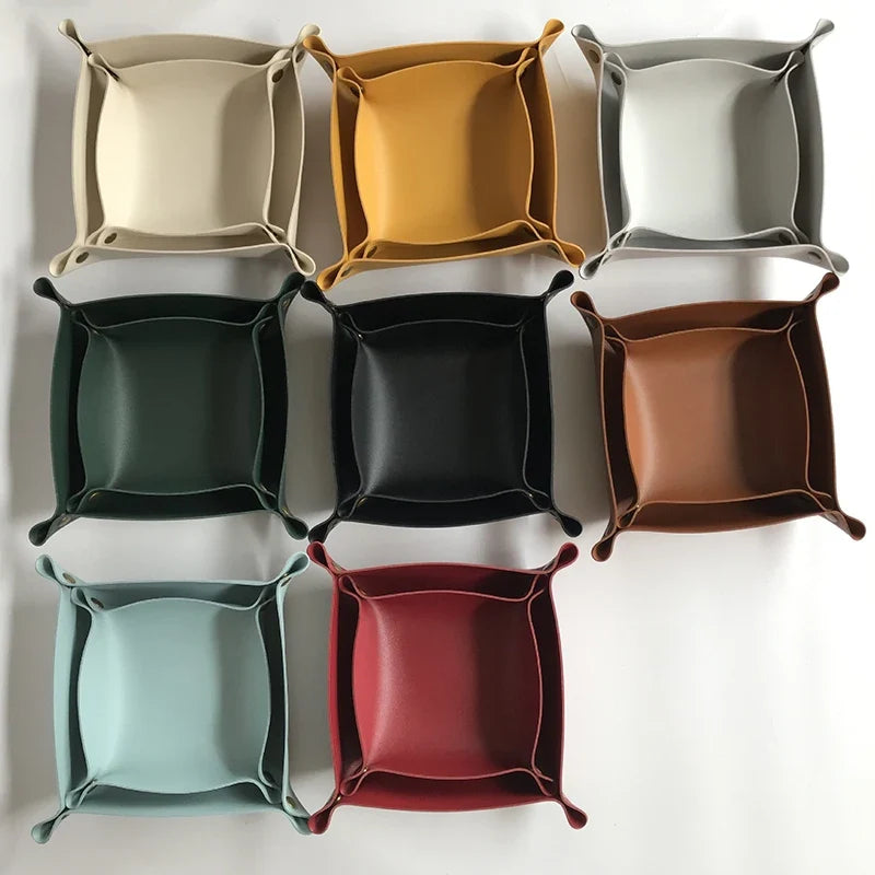 Leather storage tray for decorative folding desk