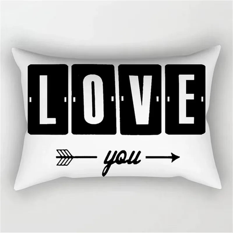 Black and White Marble Geometric Lumbar Pillow Cover, Design 8