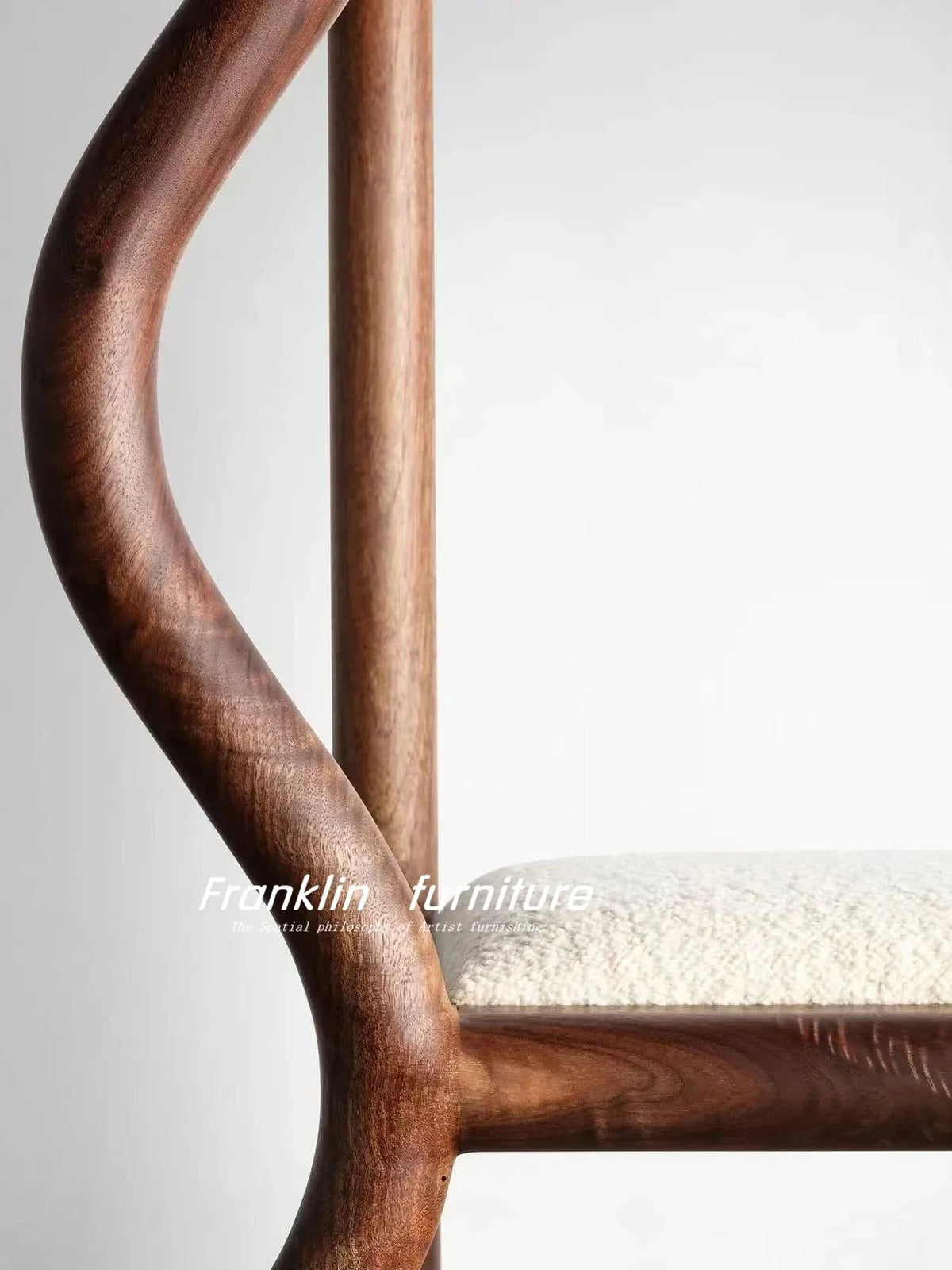 Retro Nordic chair in walnut with cushion in lamb wool - view 5