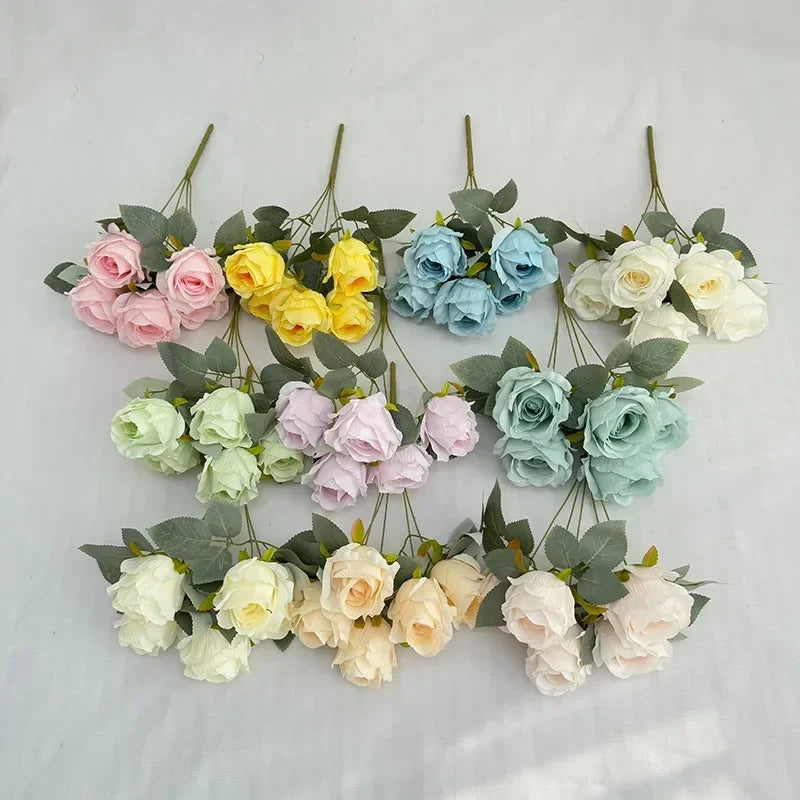 Bouquet of artificial silk rose wines for bride elegant decoration - view 5