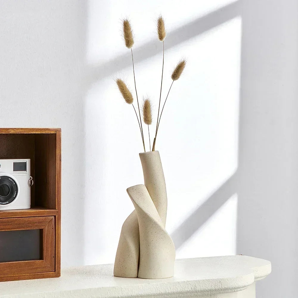 Modern hand-made frosted ceramic vase for dried flowers