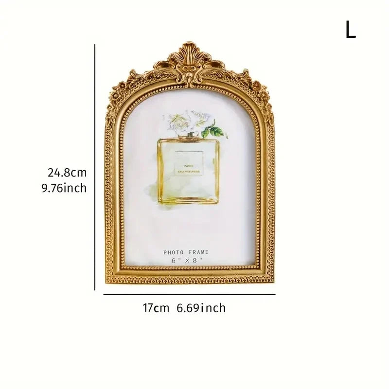 Golden Cadre Vintage Frame Retro Golden decor Photo Frame For Photo Display, Wedding Anniversary Party Christmas Valentine Gift - L