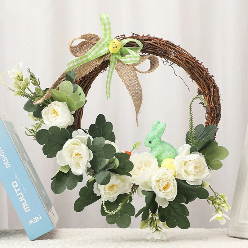 Easter decorative crown with rabbit and suspended eggs - view 2