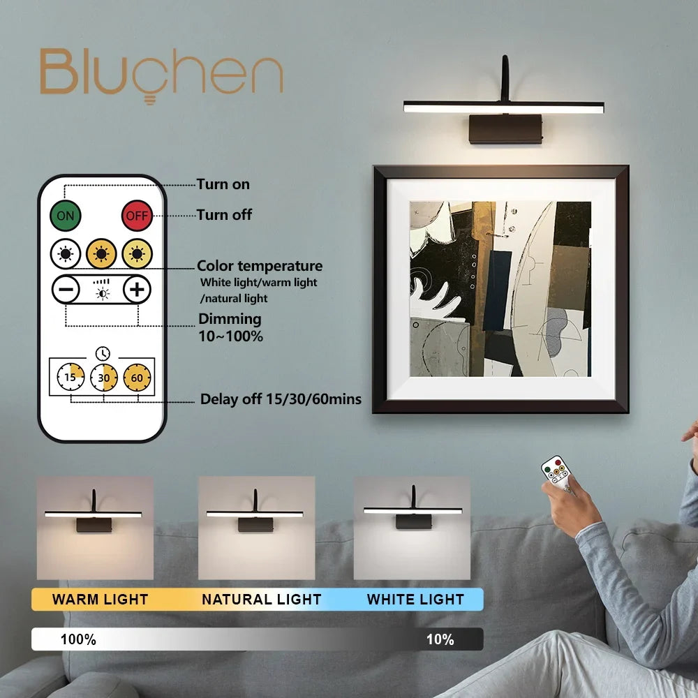 Rechargeable wall sconce with flexible arm for image lighting - view 5