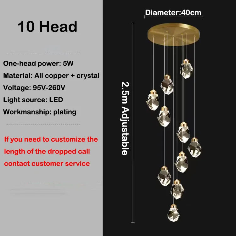 Led crystal chandelier design in modern and elegant copper - 10 Heads / 6000K Cold White