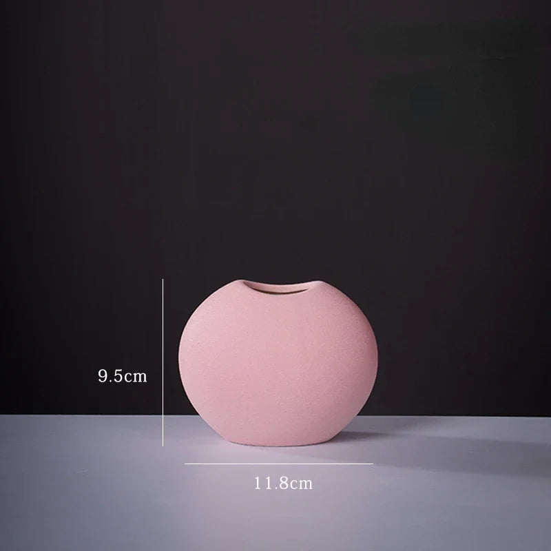 Ceramic Small Vase for Home Decoration, Simple and Modern, Round Flowers, Solid Color, New - 19