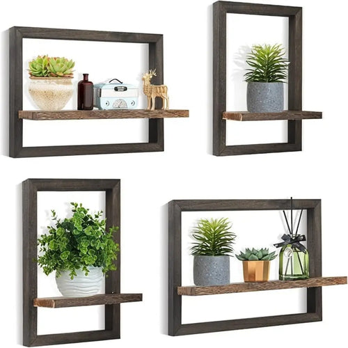 4 Pcs Floating Shelves for Wall, Rustic Wood Wall Shelves for Wall decor Mounted Shelves Bathroom, Living Room, Kitchen Storage - 4 pcs black