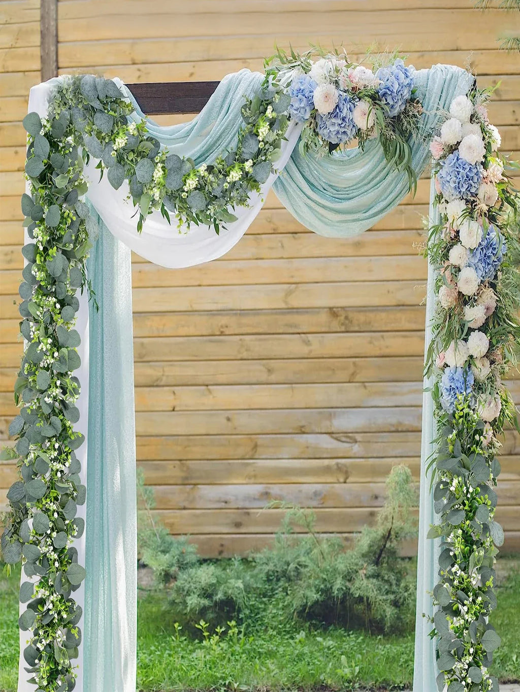 Artificial eucalyptus garland with white flowers and decorative berries - view 3