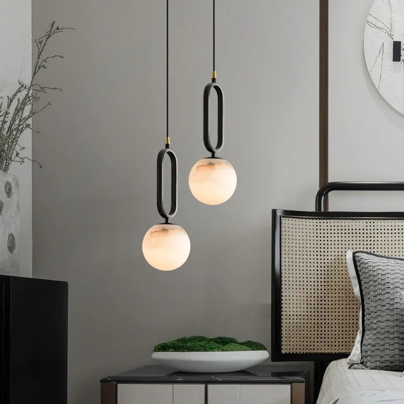 Simple and Luxury Bedroom, Bedside G9 Small Chandelier Living Room Sofa Background Wall All Copper Natural Marble Decoration - view 4