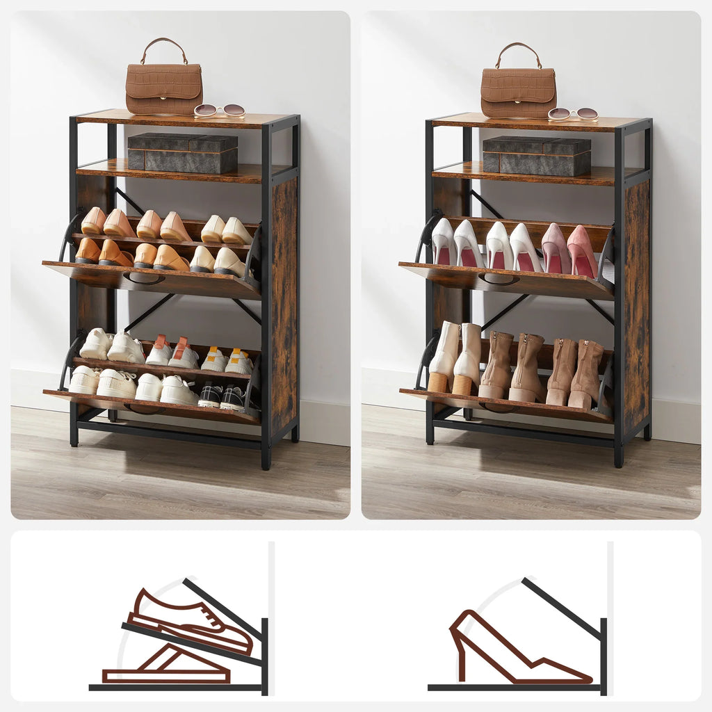 VASAGLE Shoe Cabinet with 2 Flip Doors, Hallway Shoe Storage Rack with Open Compartment, Internal Dividers, for 8-12 Pairs - view 3