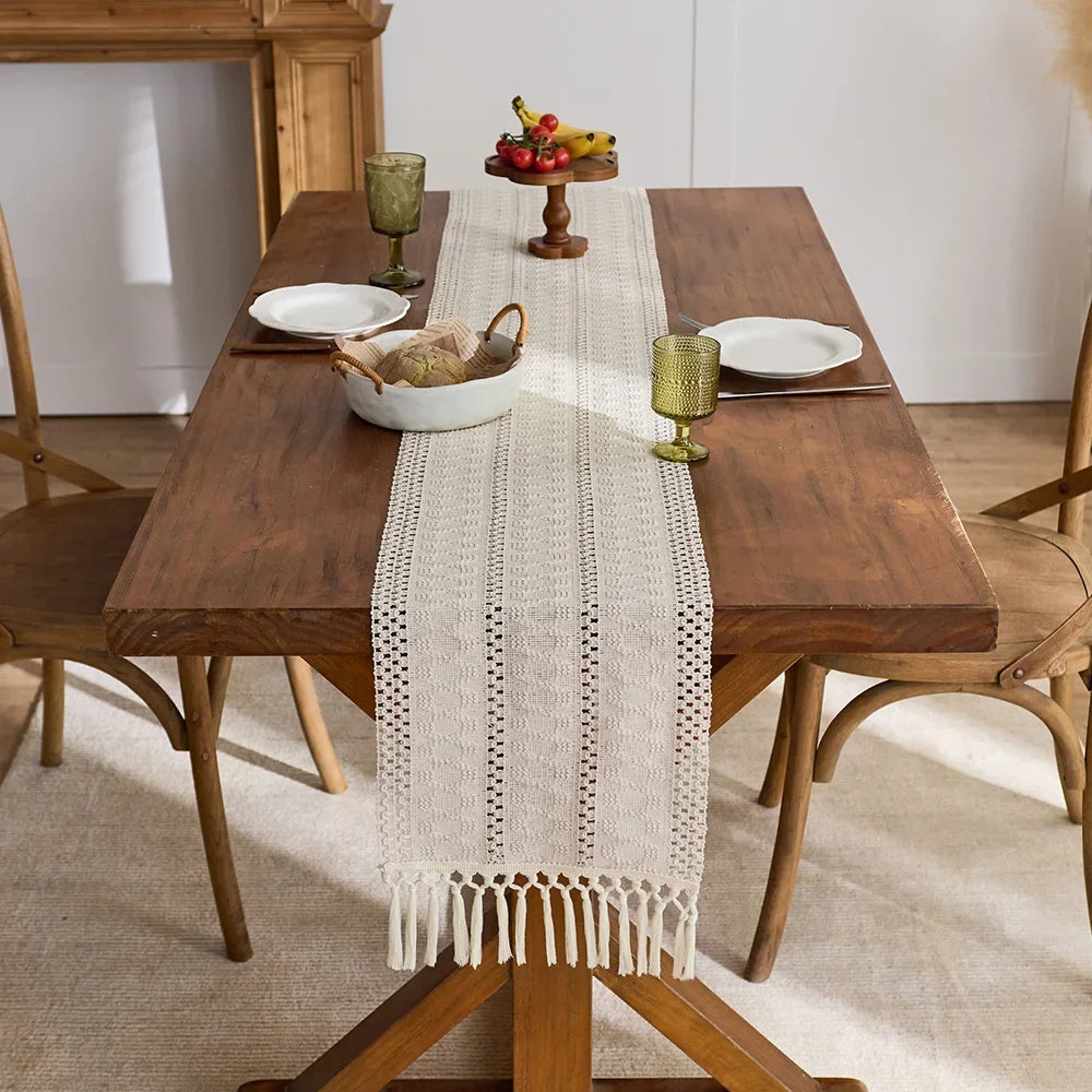 Refined Bohemian Woven Table Runner with Pom-Poms - view 5
