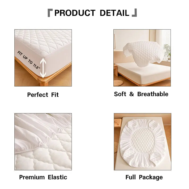 1PC Thicken Solid Color Checked Mattress Cover,Cotton-padded Breathable,Dust Proof,All SeasonsSuitable For The Bedroom, - view 3