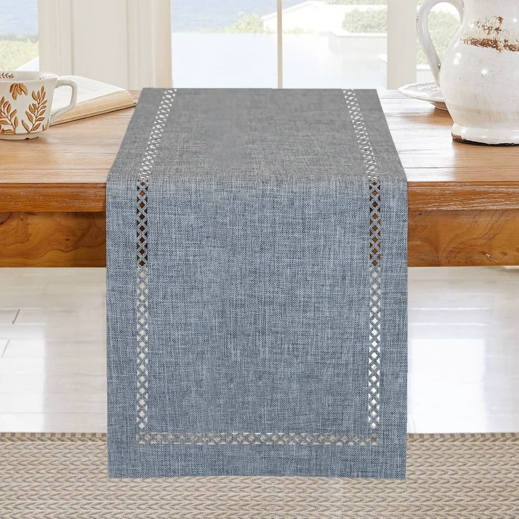 Linen table runner modern chic openwork pattern - view 11