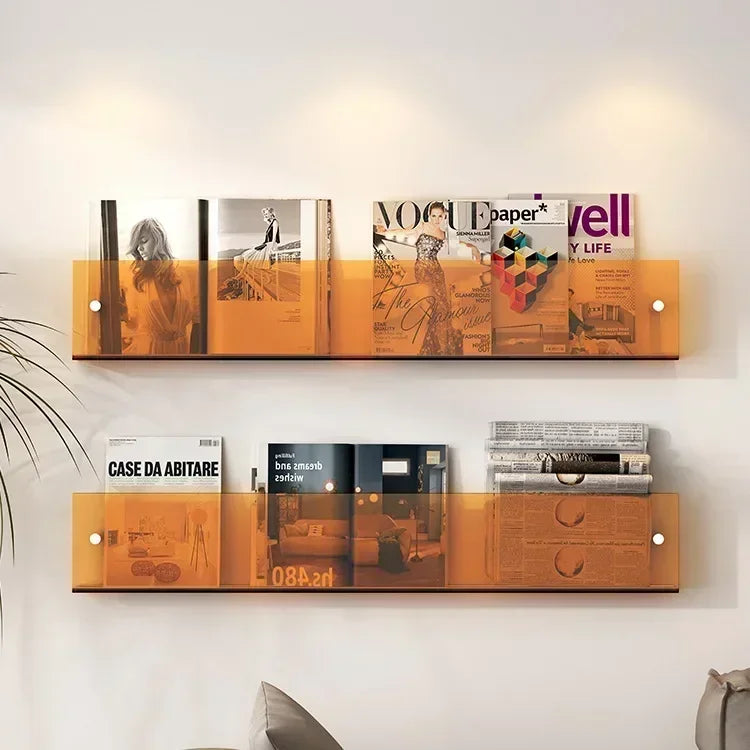 Transparent acrylic wall shelf for various storage - Orange 40cm