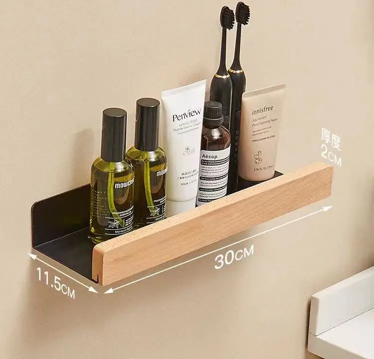 Waterproof beech shelf for kitchen and bathroom storage - Black 30cm