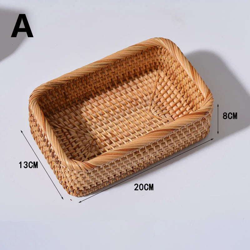 Hand woven rattan rectangular baskets for storage and decoration - One