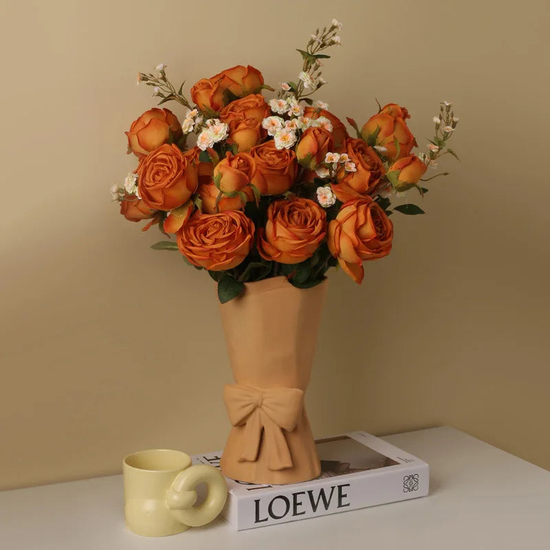Bouquet of artificial silk rose wines for wedding interior decoration - view 5