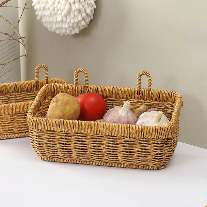 Wicker basket wall storage organizer woven for vegetables - view 3