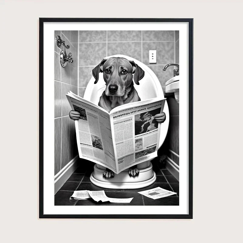 Cheerful Animals on the Toilet Wall Decoration Canvas Poster - view 5