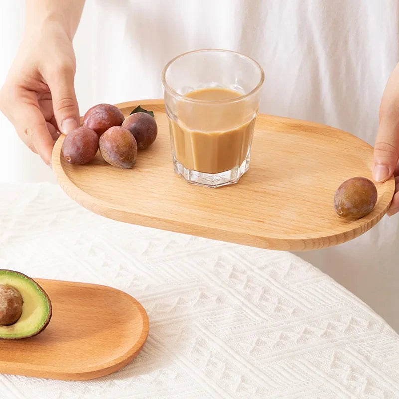 Wood Beech Plate Fruit Plate Oval Pallet trays decorative Candy Rectangular Dessert Dinner Tableware Tray, Kitchen Accessories - view 3