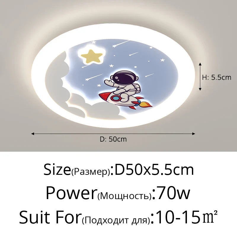 Astronaut ceiling lamp for children's room design playful and protective - B-Blue-D50cm / Dimmable with Remote