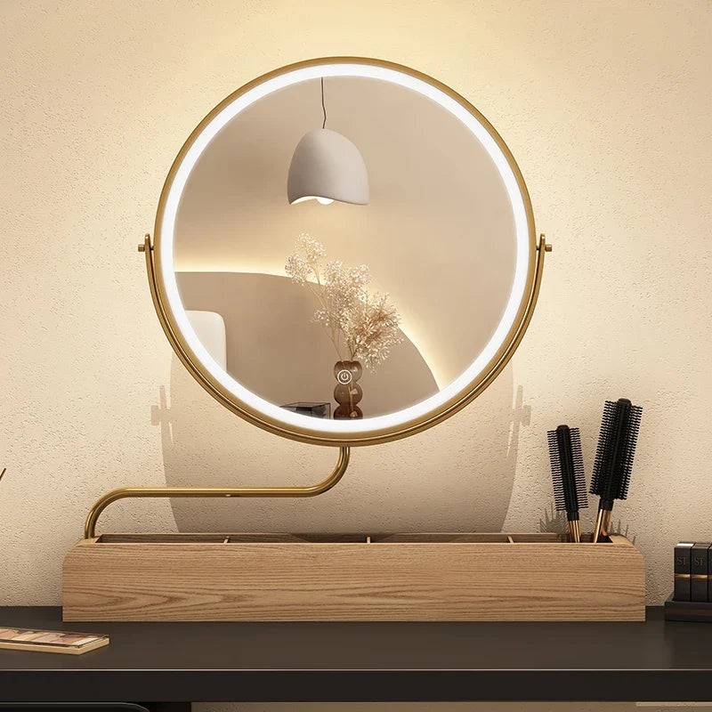 Decorative mirror with wooden retro led for make-up - view 3