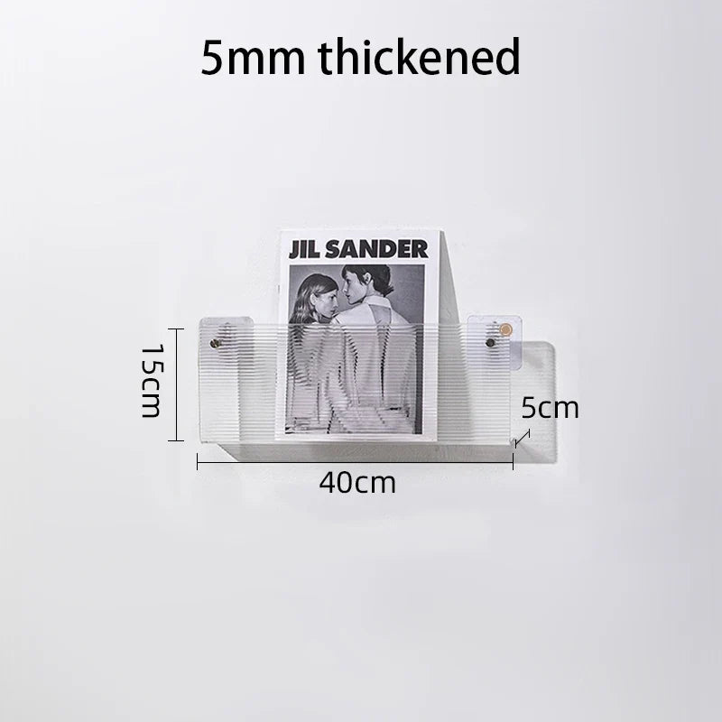 Floating acrylic wall shelf with magazine holder and literature organizer - 40 cm 5 mm Thick
