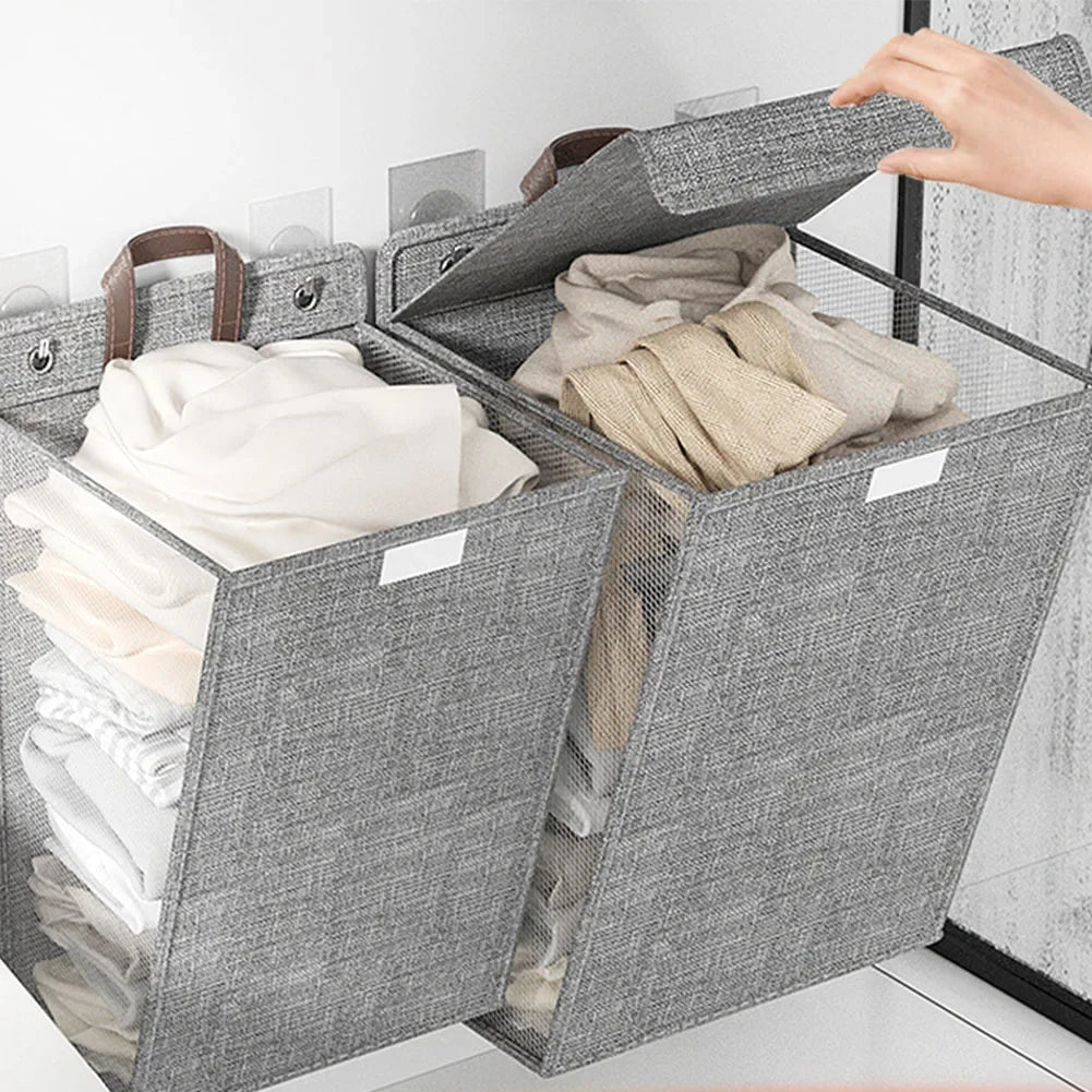 Multifunctional wall adhesive foldable cloth basket for clothing