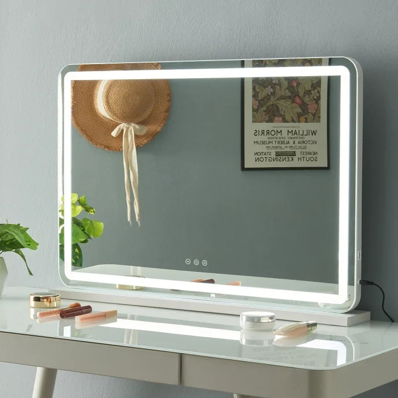 Decorative mirror with 360 degree high definition rotary light - White Frame / Plug-In Model 25X30