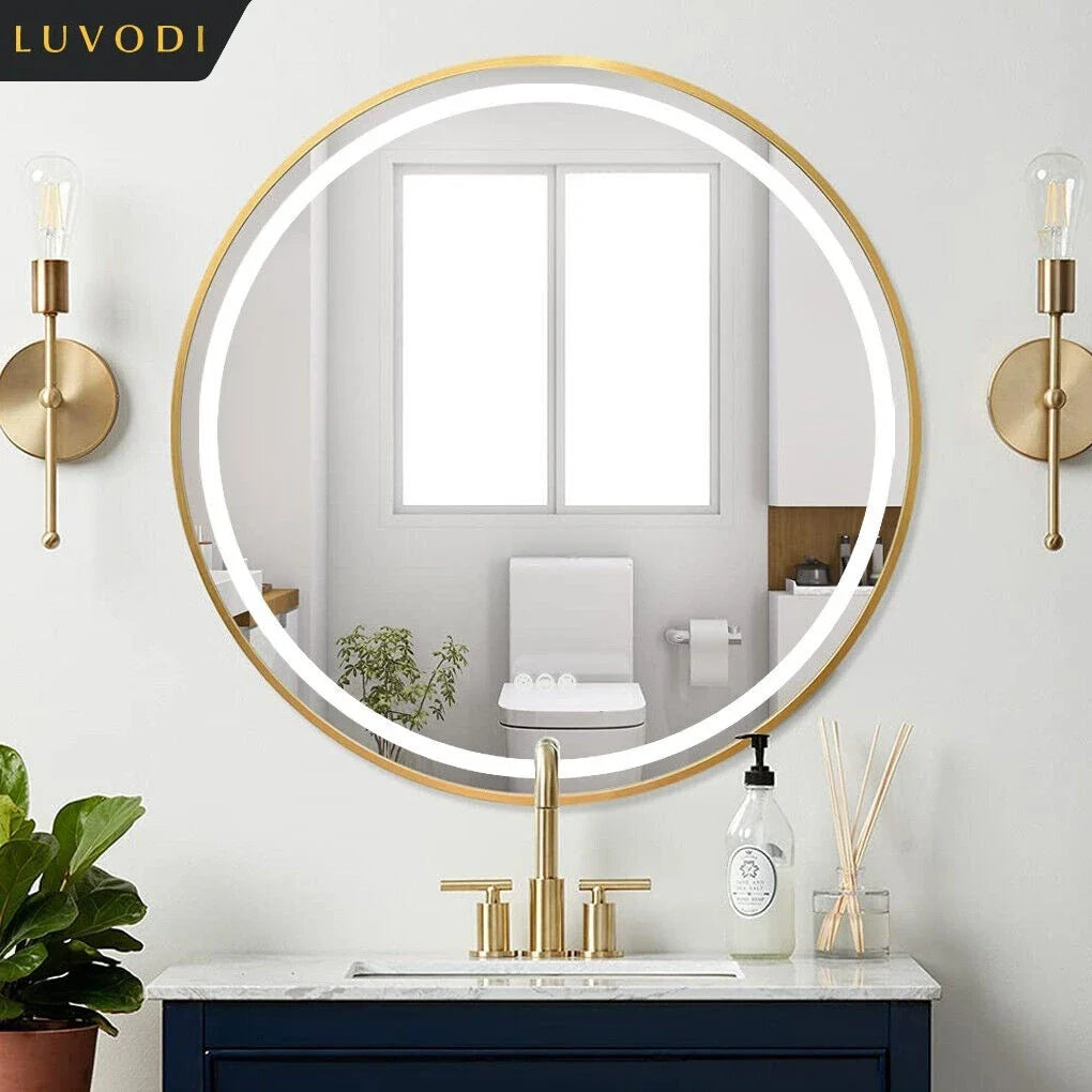 Round light mirror with variable intensity and anti-fog